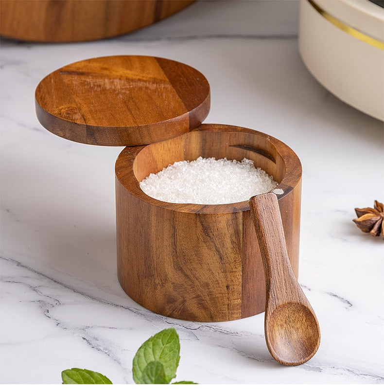 Wooden Spice Box With a Spoon