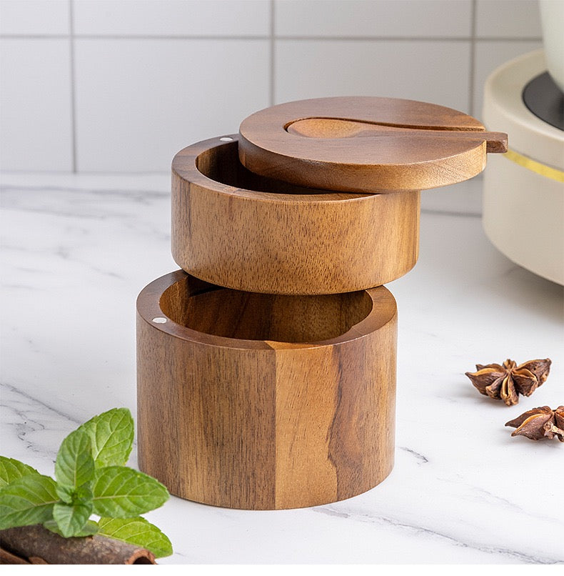 Wooden Spice Box With a Spoon