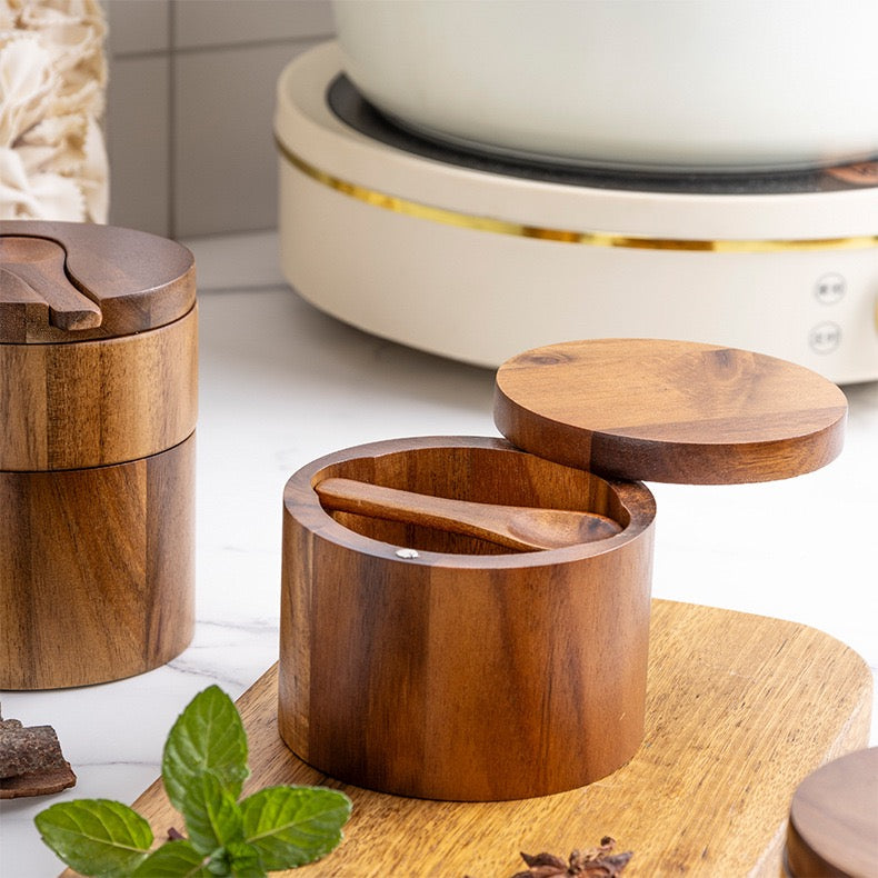 Wooden Spice Box With a Spoon