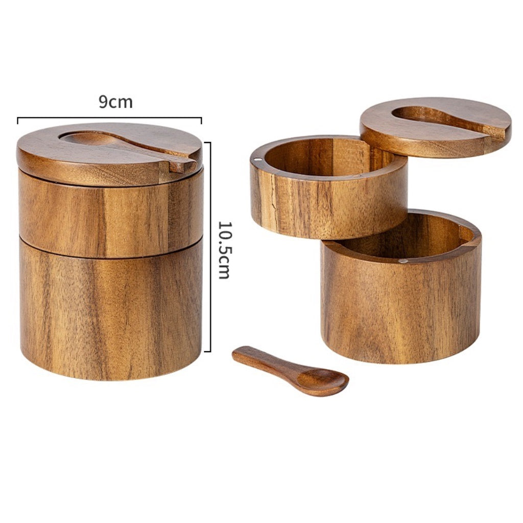 Wooden Spice Box With a Spoon