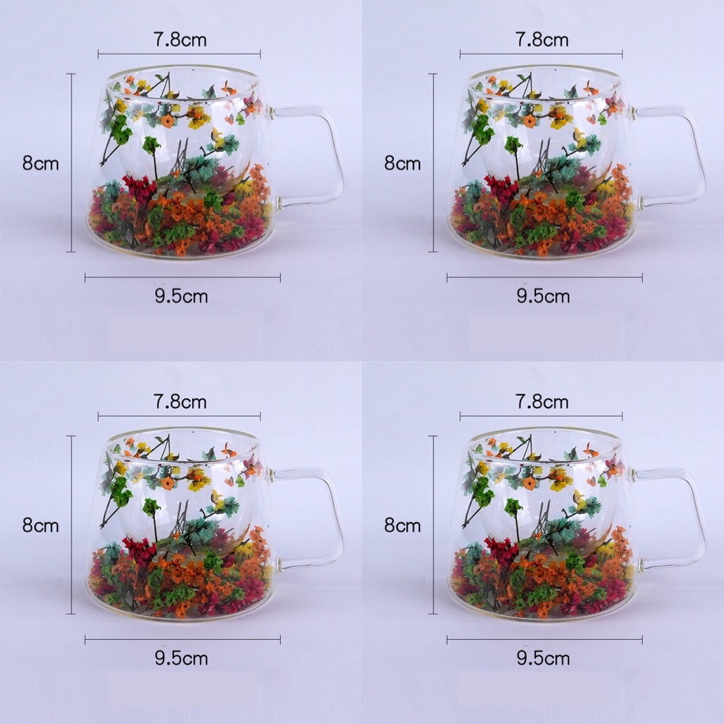 Floral Glass Cup with Double-Layer Design (24)