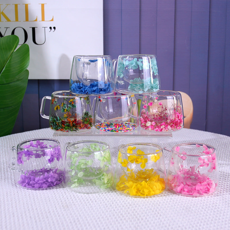 Floral Glass Cup with Double-Layer Design (24)