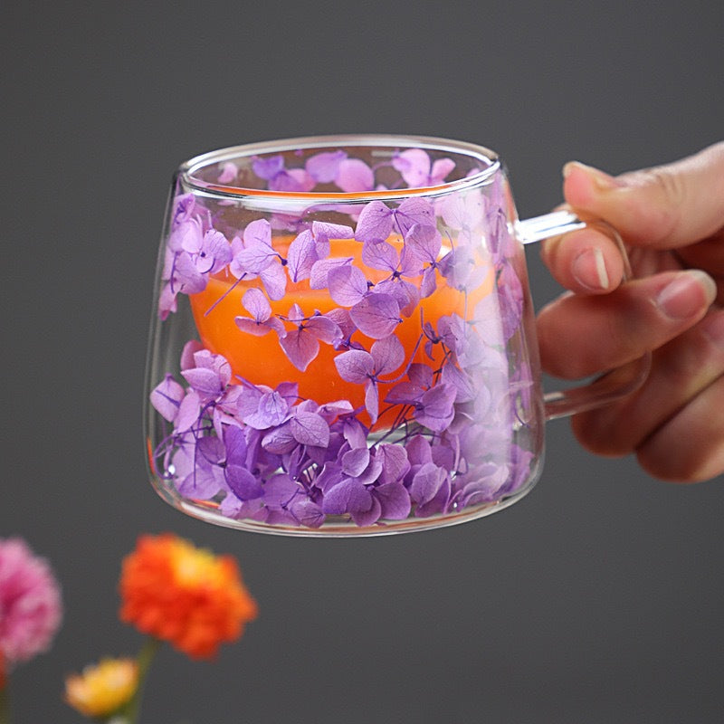 Floral Glass Cup with Double-Layer Design (24)