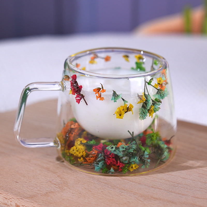 Floral Glass Cup with Double-Layer Design (24)