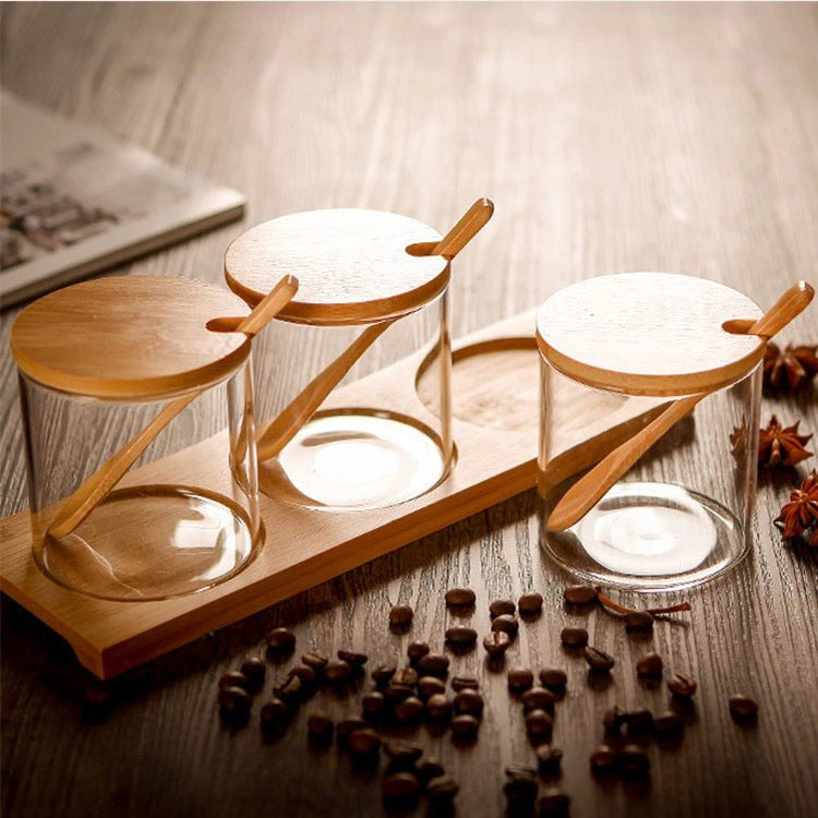 Set Of 3 Jars With Wooden Stand