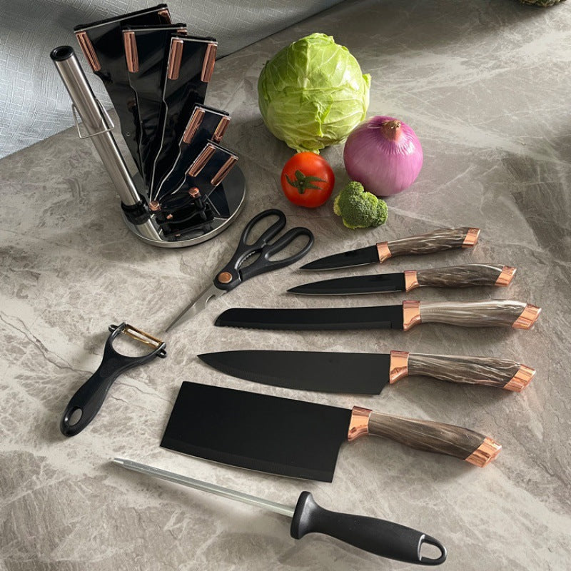 9 Pieces Rose Gold Marble Knife Holder Stainless Steel Kitchen Knife Set