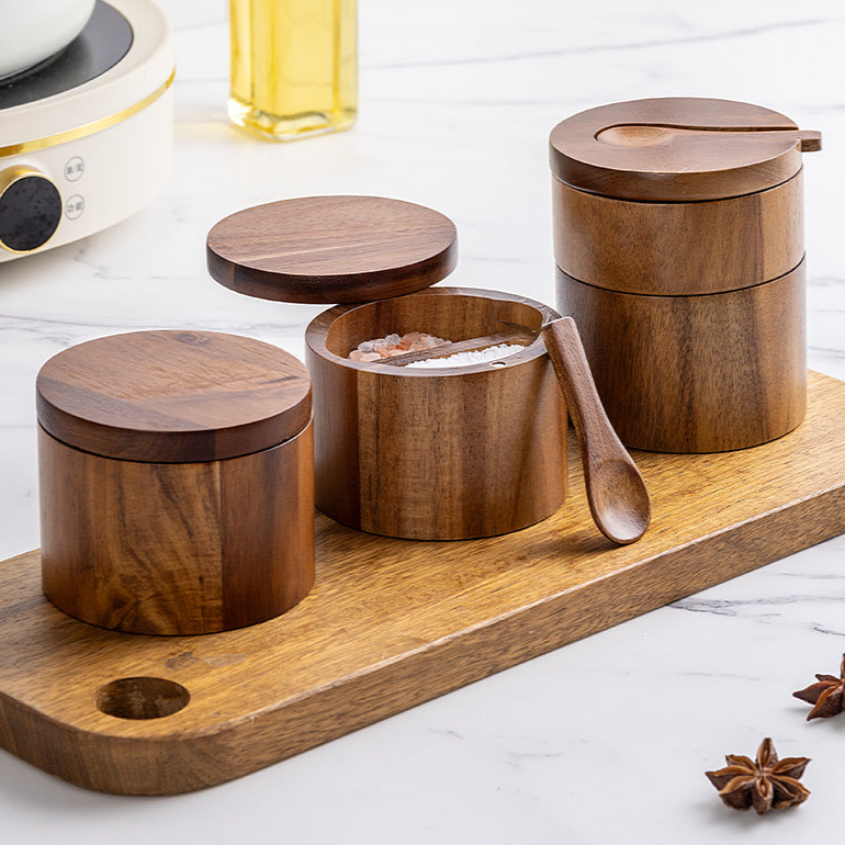 Wooden Spice Box With a Spoon