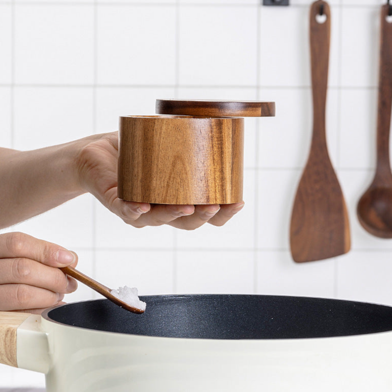 Wooden Spice Box With a Spoon