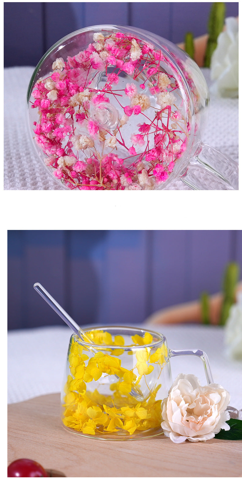 Floral Glass Cup with Double-Layer Design (24)